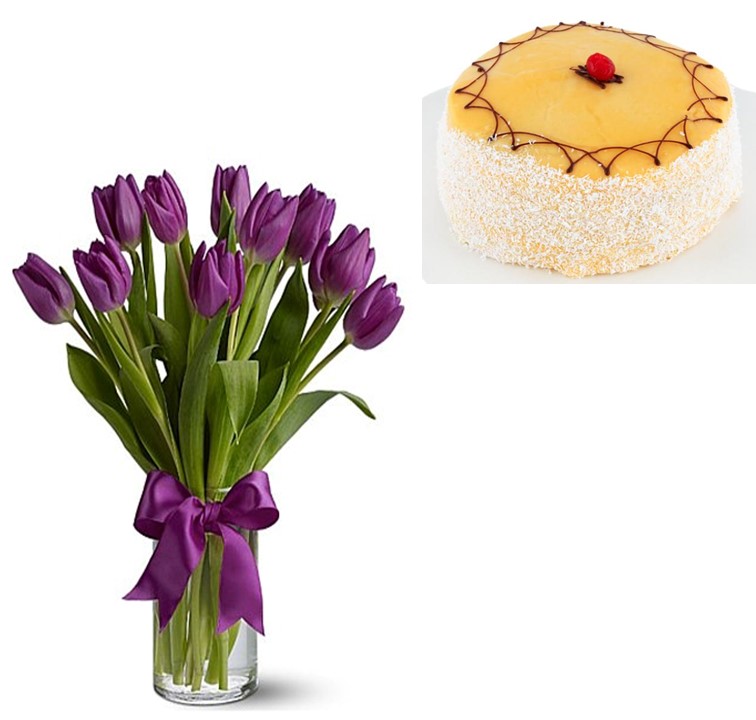 Florero de 10 Tulipanes y Torta del Dia 15 personas